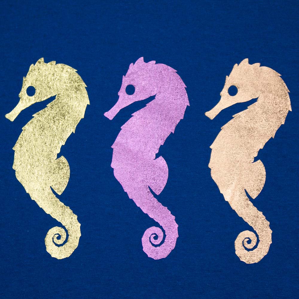 Footprint designs in metallic vinyl colors for custom apparel