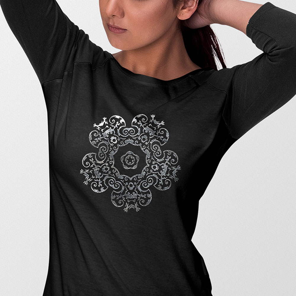 Black shirt with gold metallic vinyl heat transfer design