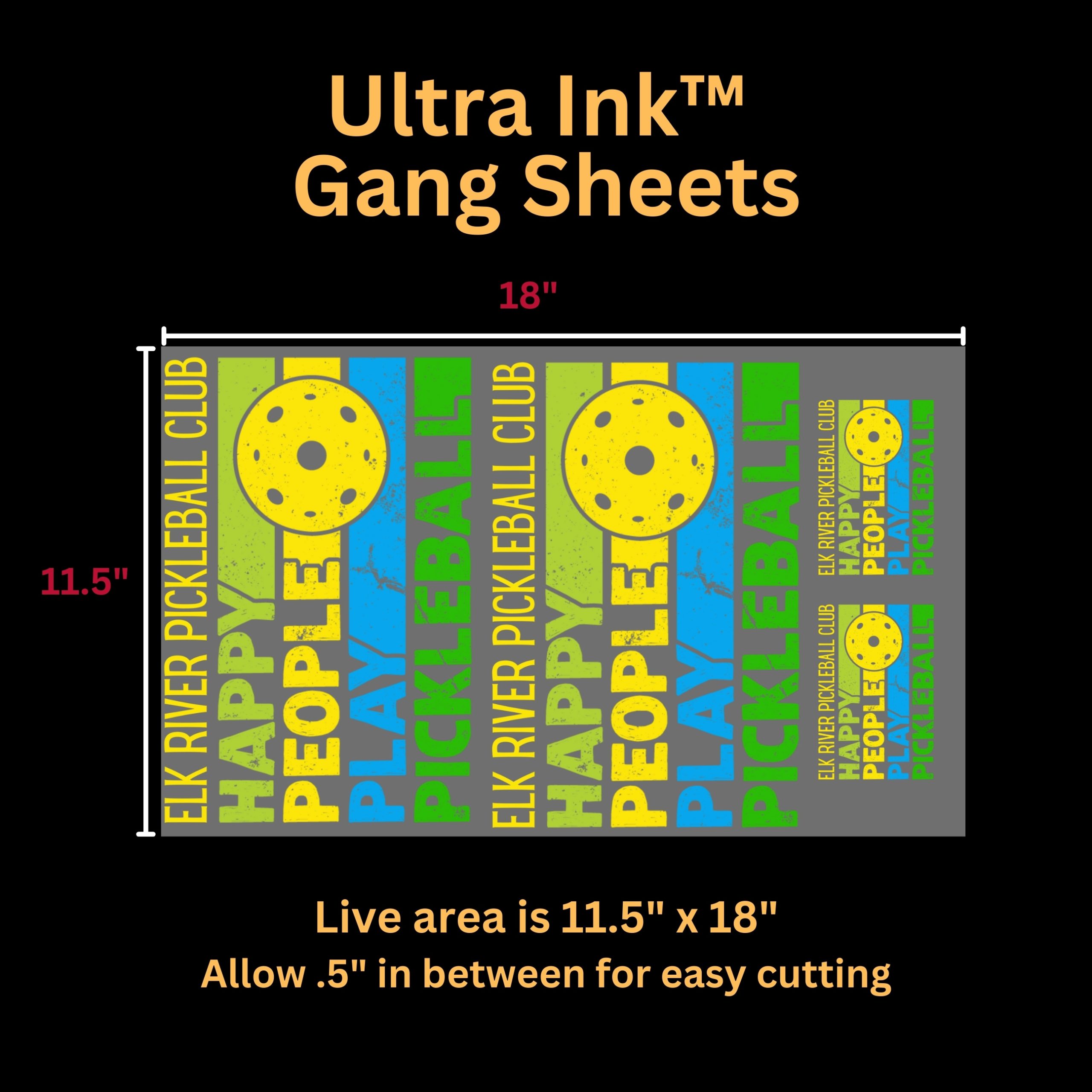Ultra Ink™ gang sheet with multiple full-color transfer designs ready to press