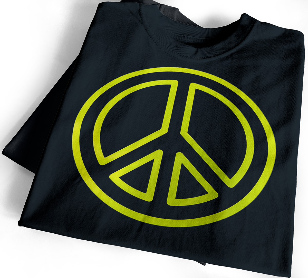 Flock vinyl heat transfer neon peace sign design on black t-shirt