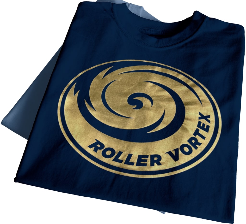 Navy t-shirt featuring metallic gold HTV transfer design by Apex Transfers