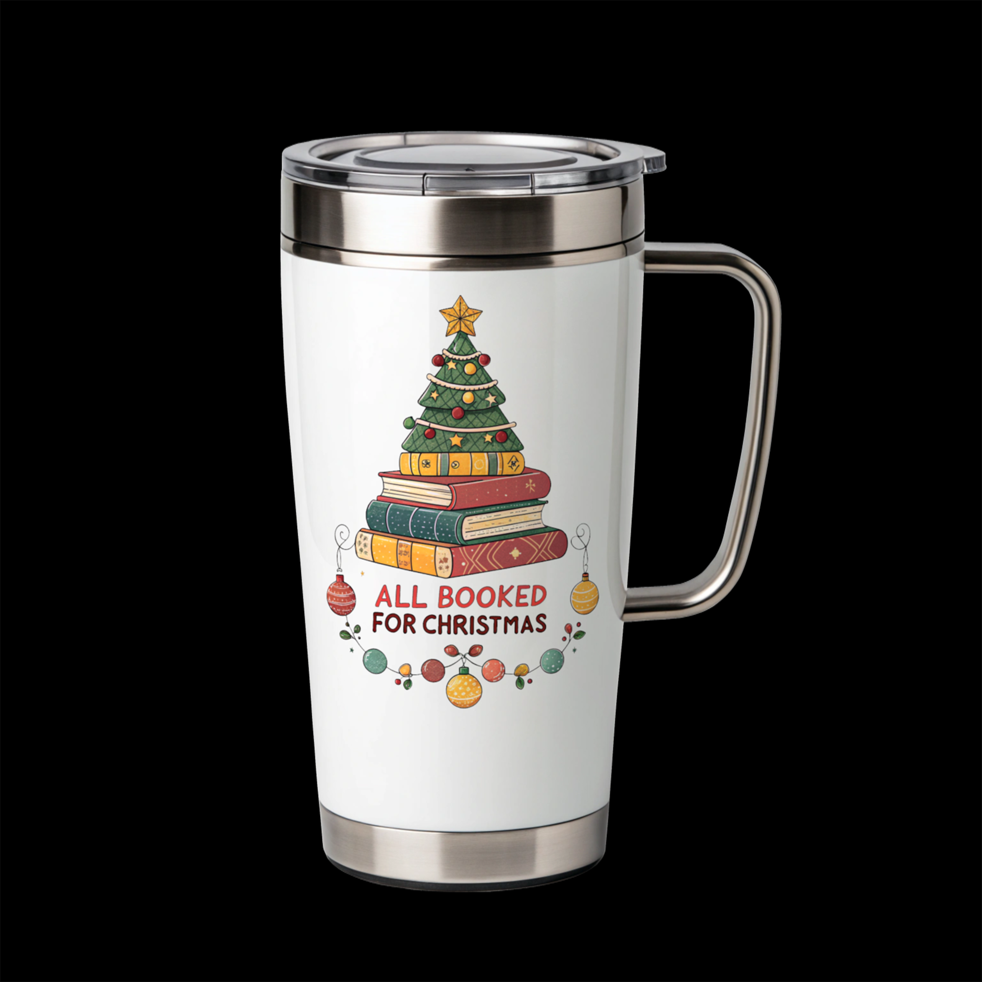 UV DTF transfer sticker applied to stainless thermal mug