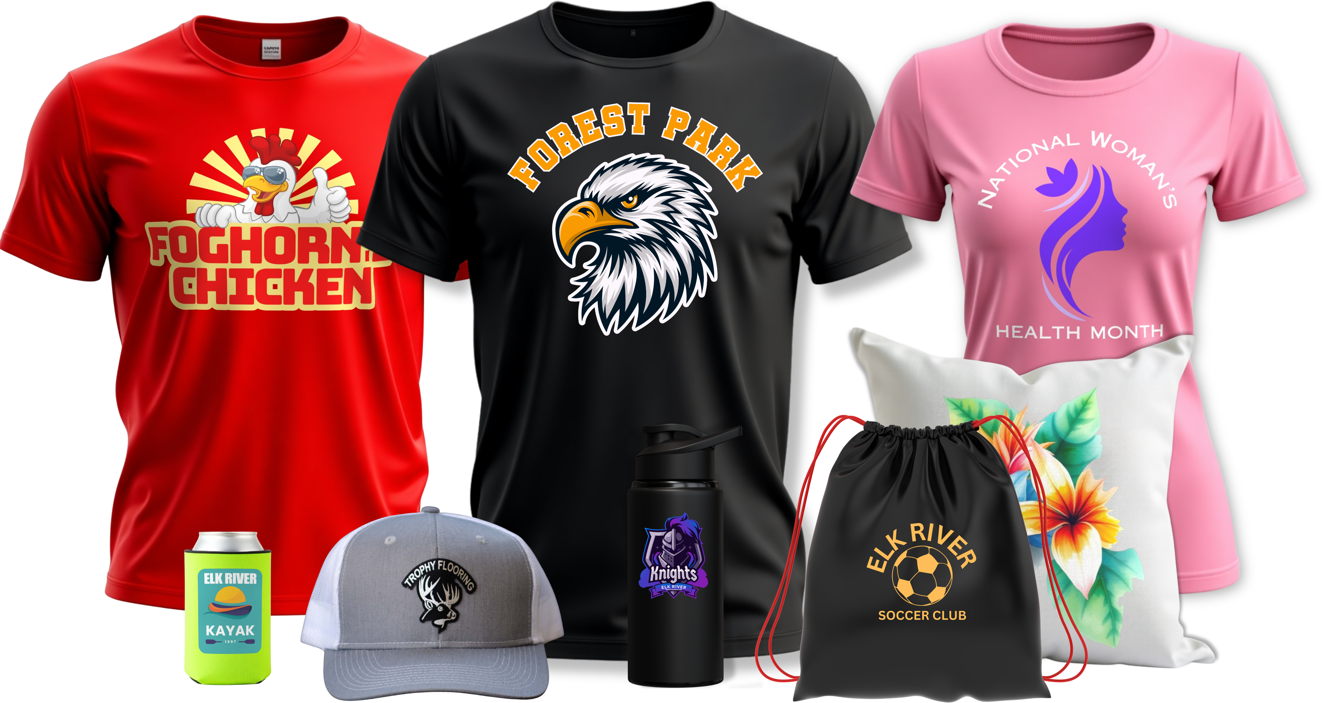 printed logos on wearable and non wearable products printed with Hot Printz™ DTF heat transfers by Apex