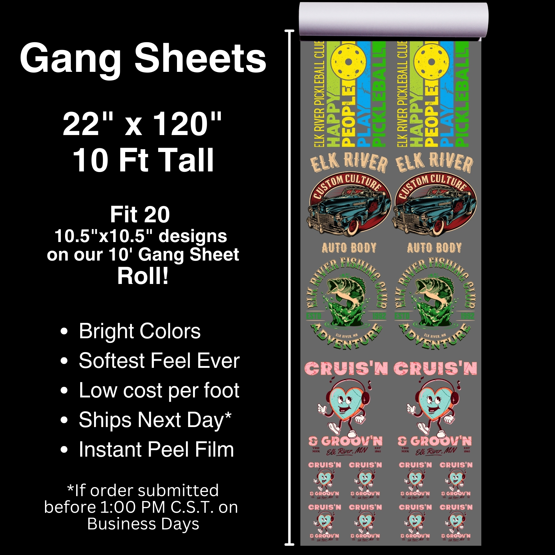 Hot Printz™ DTF gang sheet with multiple design layouts