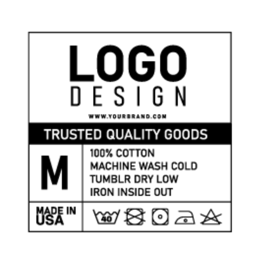 Heat transfer care label with wash and dry instructions