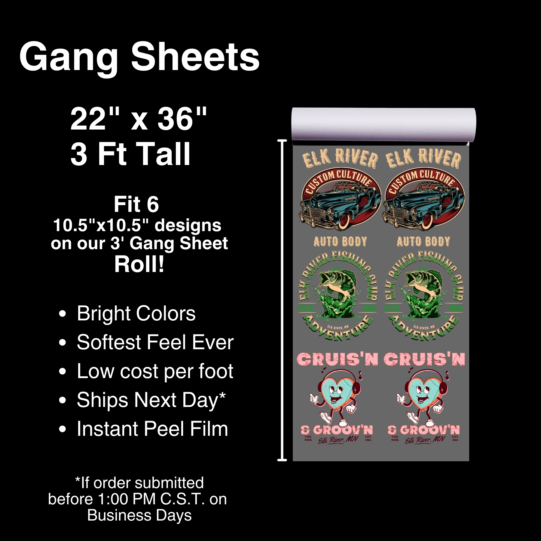 Hot Printz™ DTF gang sheet sample with multiple designs