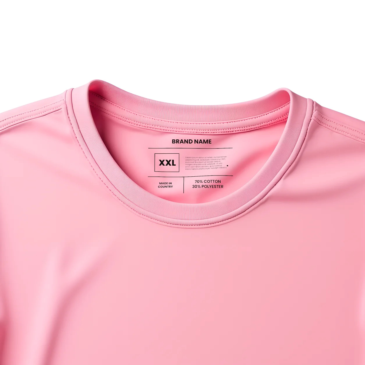 Pink 100% polyester t-shirt with white Hot Printz™ DTF heat transfer care label in neck