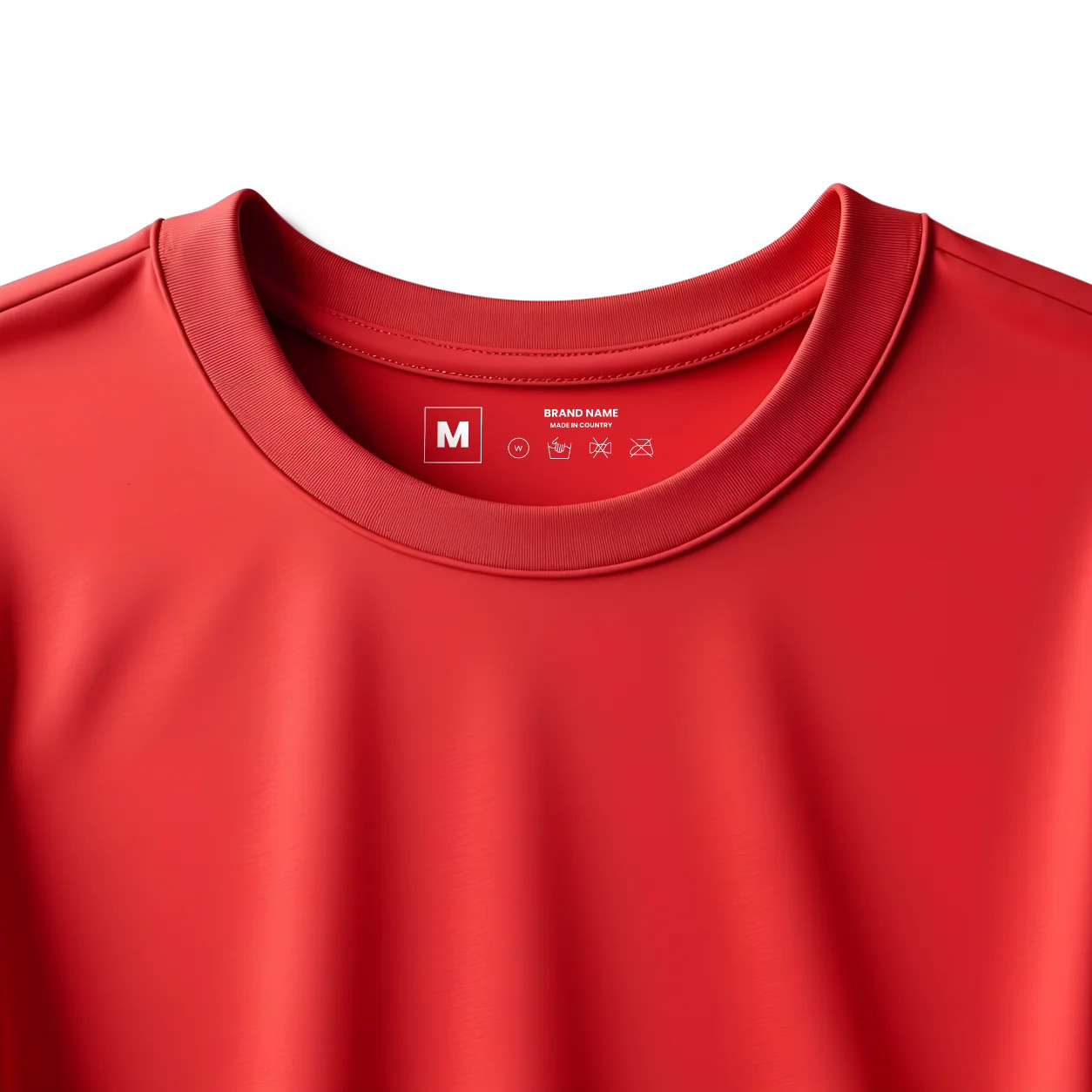 Red 100% polyester t-shirt with white Hot Printz™ DTF heat transfer care label in neck
