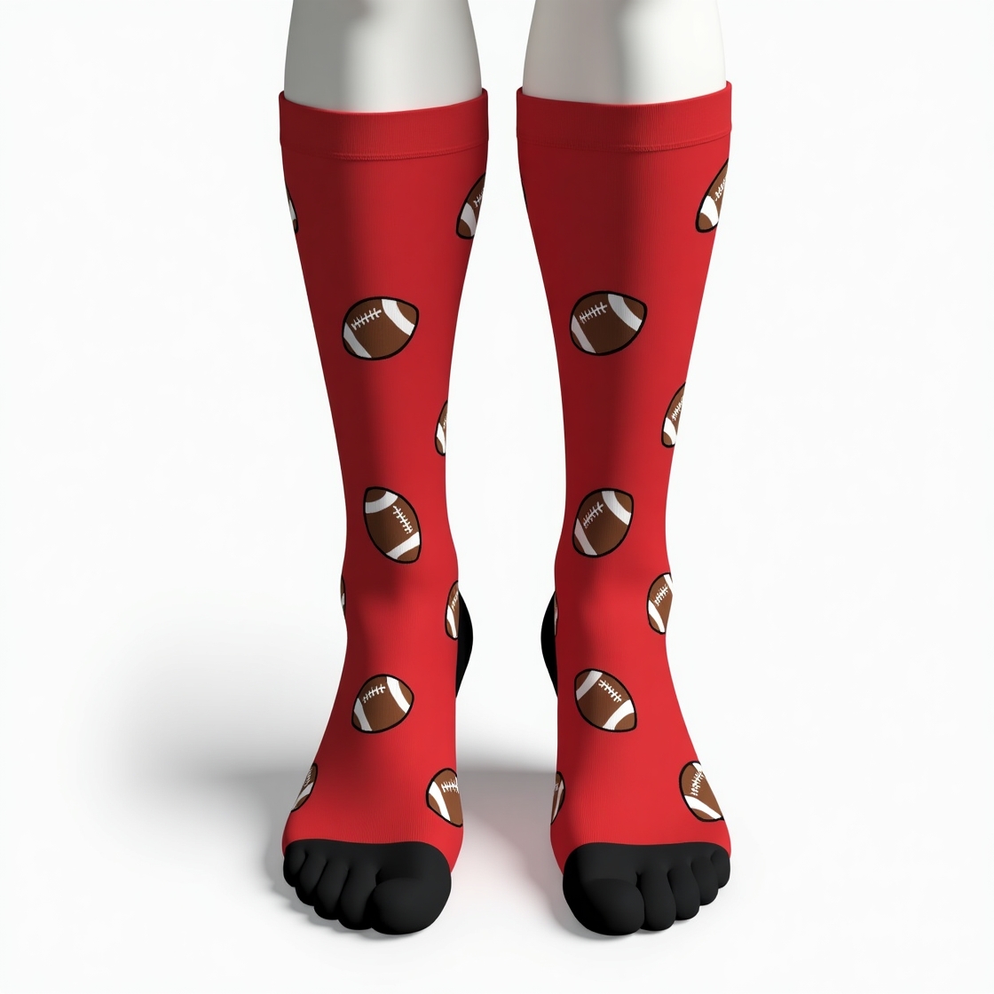 Red football socks with custom heat transfer design by Apex Transfers