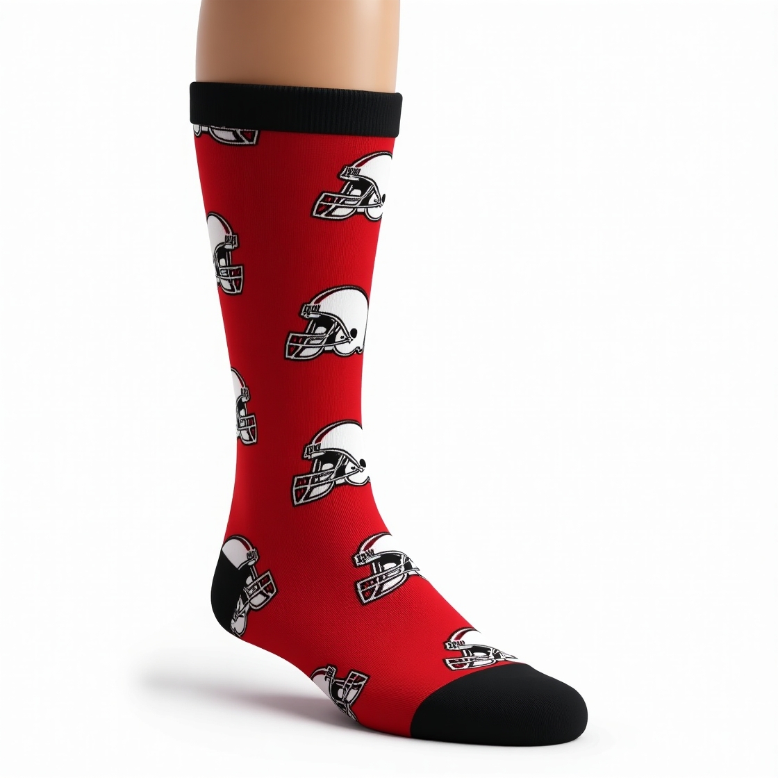 Red football socks with custom heat transfer logo design