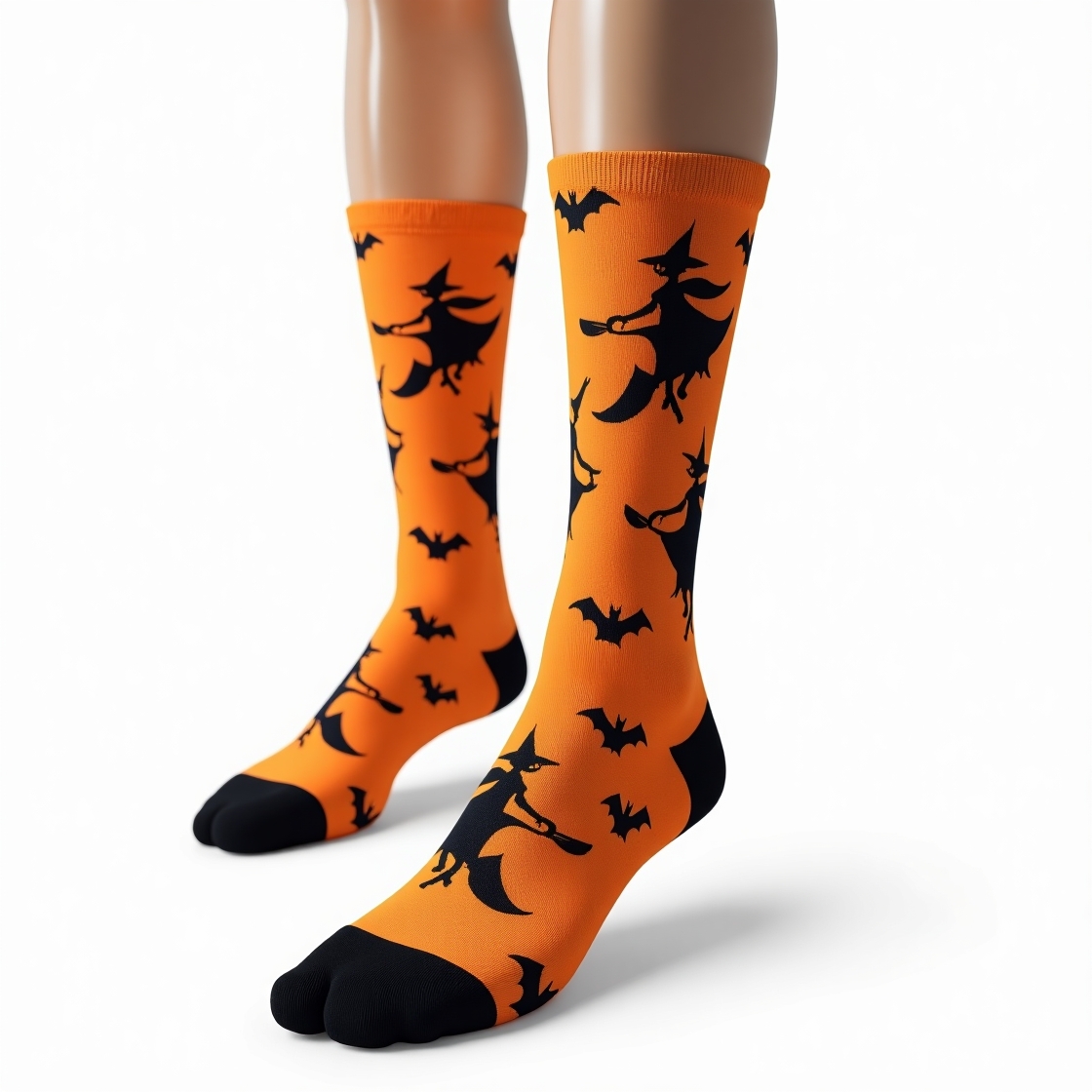 Black Halloween socks with orange pumpkin heat transfer design