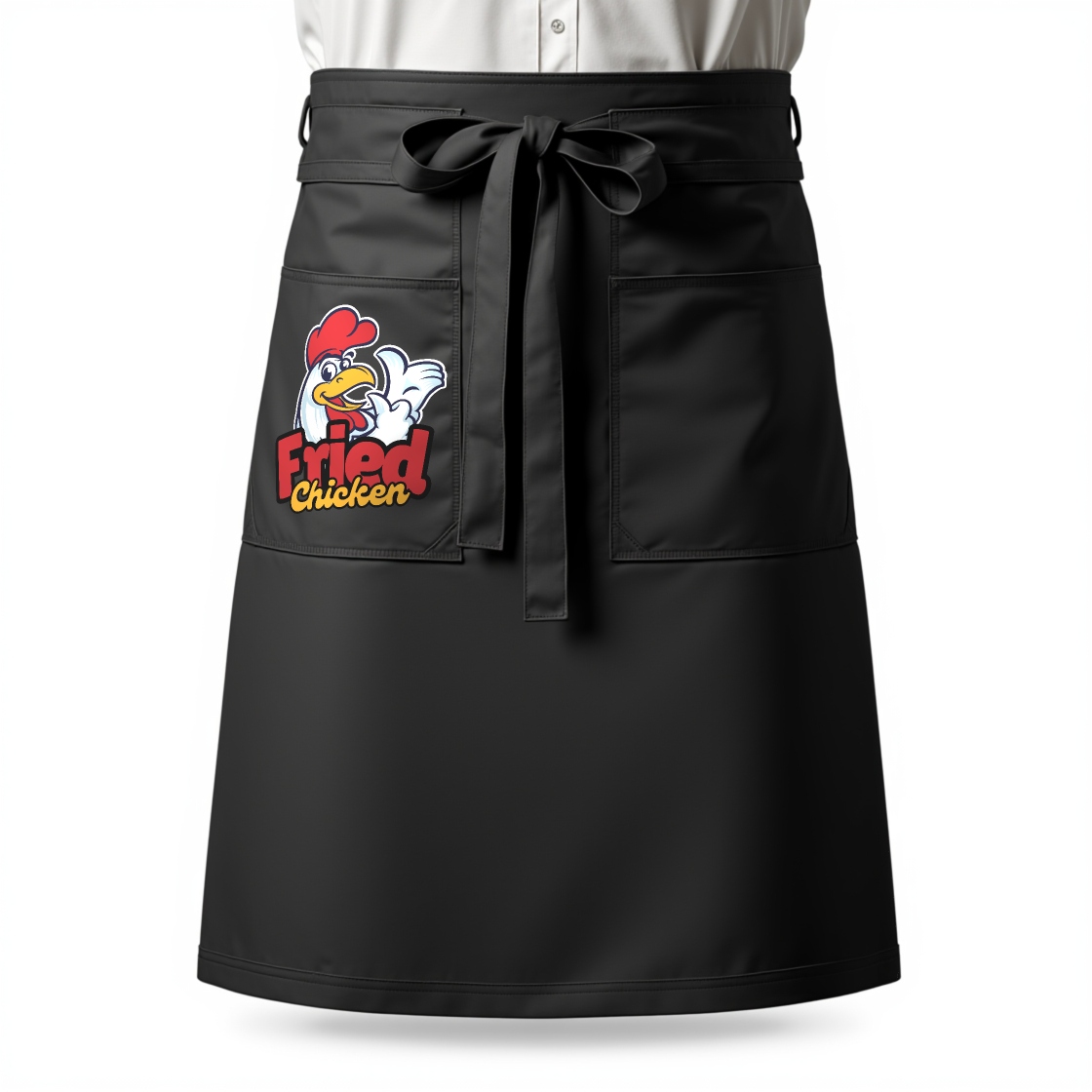 Black waist apron for custom logo heat transfers by Apex Transfers